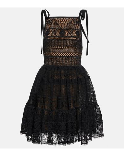 Elie Saab Macramé Flared Mini Dress - Black