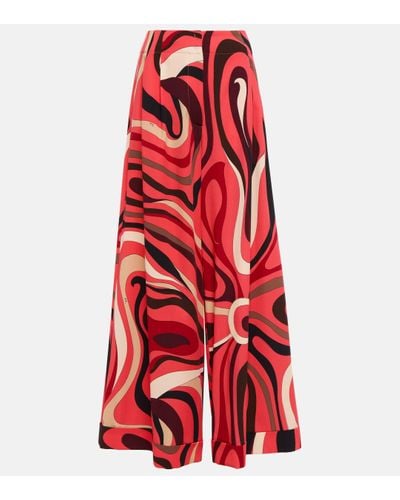 Emilio Pucci Printed Wide-leg Wool-blend Trousers - Red