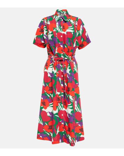 A.P.C. Belted Floral Midi Dress - Red
