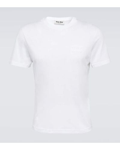 Miu Miu T-shirt in jersey di cotone con logo - Bianco