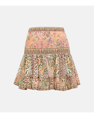 Camilla Smocked Printed Silk Miniskirt - Natural