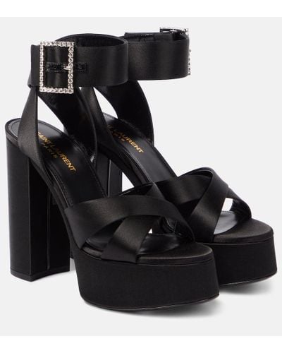 Saint Laurent Plateausandalen Bianca 125 aus Satin - Schwarz