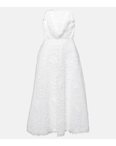Carolina Herrera Strapless Floral Lace Midi Dress - White