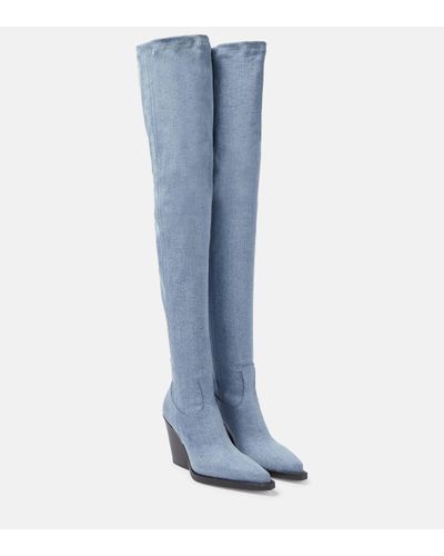 Paris Texas Denim Over-the-knee Cowboy Boots - Blue