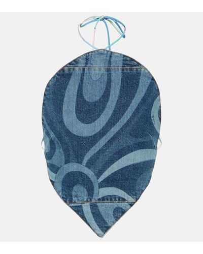 Emilio Pucci Top halter de algodon estampado - Azul