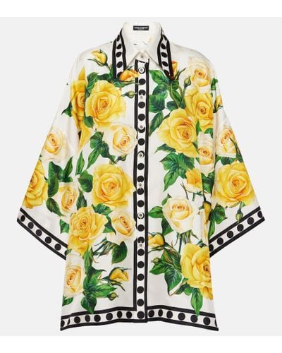 Dolce & Gabbana Camisa oversized de seda floral - Amarillo