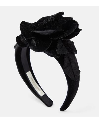 Jennifer Behr Kindra Floral-applique Velvet Headband - Black