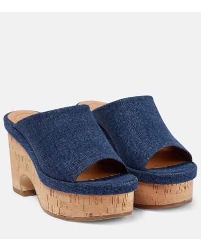 Chloé Oli Denim Platform Mules - Blue