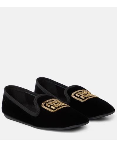 Miu Miu Slippers con logo bordado - Negro