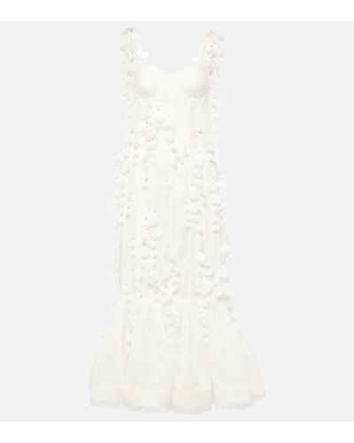 Zimmermann Embroidered Floral Linen And Silk Midi Dress - White