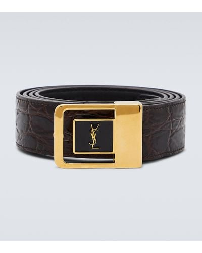 Saint Laurent La 66 Croc-effect Leather Belt - Black