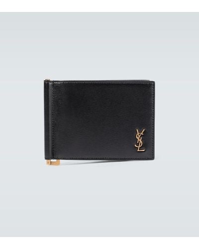 Saint Laurent Cartera De Piel Con Monograma Con Clip - Negro