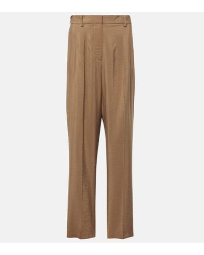 JOSEPH Pleated Silk-blend Twill Straight Pants - Natural