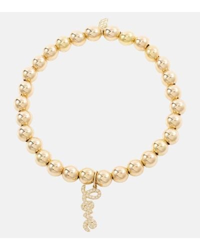 Sydney Evan Love Script 14kt Gold Beaded Bracelet With Diamonds - Metallic
