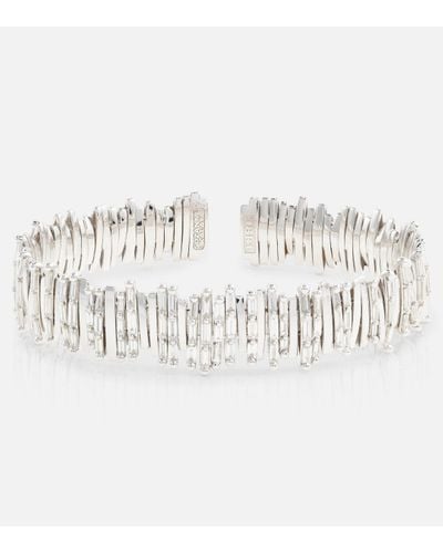 Suzanne Kalan 18kt White Gold Cuff Bracelet With Diamonds - Metallic
