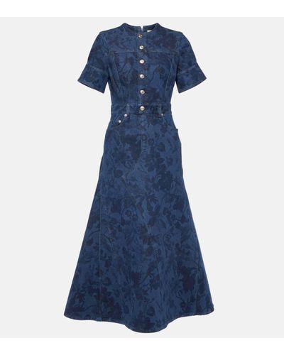 Erdem Floral-print Stretch-denim Midi Dress - Blue