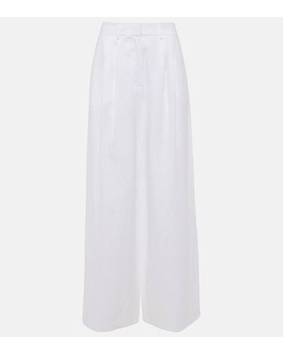 STAUD Sasha Pleated Linen Wide-leg Trousers - White