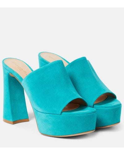 Gianvito Rossi Holly Suede Platform Mules - Blue