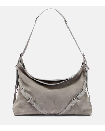 Givenchy Voyou Medium Suede Shoulder Bag - Gray