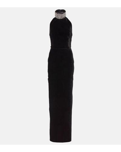 Rasario Embellished Velvet Maxi Dress - Black