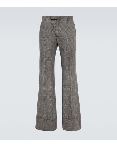 Gucci Checked Wool And Linen Tweed Pants - Gray