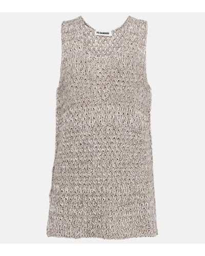 Jil Sander Knitted Cotton-blend Top - Gray