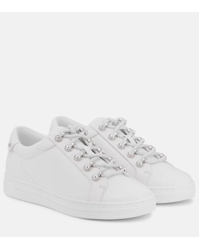 Jimmy Choo Antibes Pearl-embellished Leather Sneakers - White