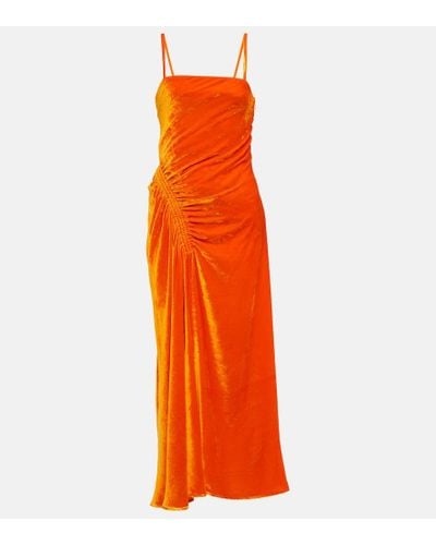 Proenza Schouler Ruched Velvet Midi Dress - Orange