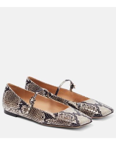 Gianvito Rossi Christina Snake-effect Leather Ballet Flats - Brown