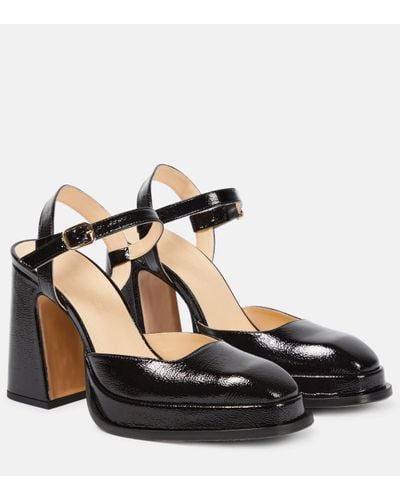 Souliers Martinez Malasana Patent Leather Court Shoes - Black