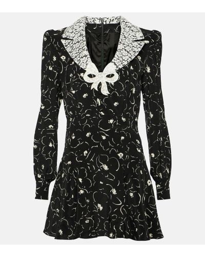 Alessandra Rich Floral Silk And Lace Minidress - Black