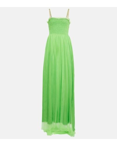Gucci Shirred-bodice Silk Gown - Green