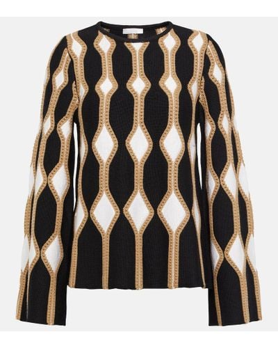 Chloé Wool Blend Silk Cropped Sweater - Black