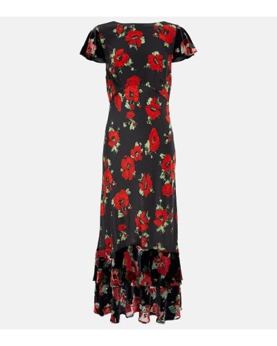 RIXO London Liberty Floral Silk Midi Dress - Red