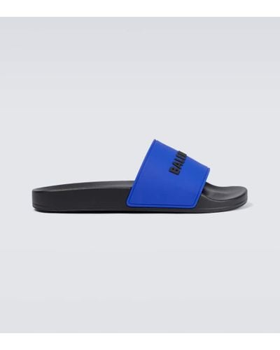 Balenciaga Pool Logo Rubber Slides - Blue
