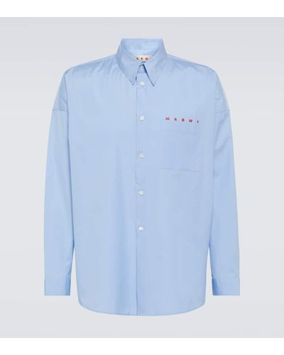 Marni Camisa de popelin de algodon con logo - Azul