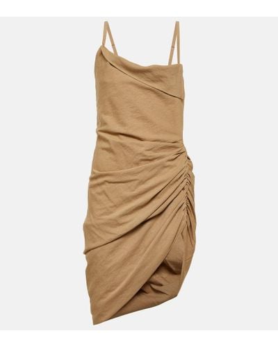 Jacquemus La Robe Saudade Asymmetric Draped Mini Dress - Natural