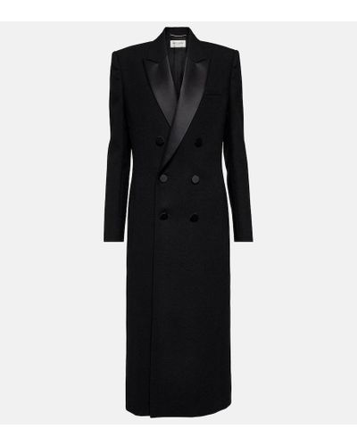 Saint Laurent Cappotto doppiopetto in crepe di lana - Nero