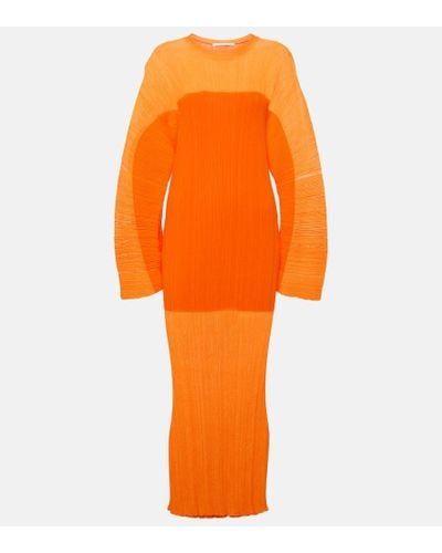 Stella McCartney Vestido midi de punto plisado - Naranja