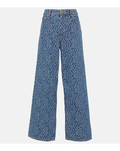 Ganni Jeans anchos en jacquard de tiro medio - Azul