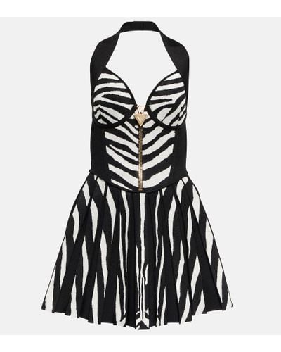 Balmain Zebra-jacquard Knit Minidress - Black