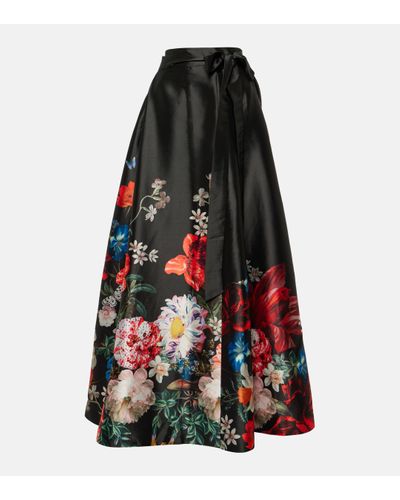 Camilla Floral A-line Maxi Skirt - Red