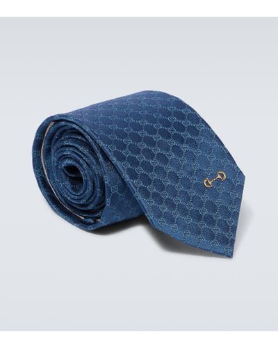 Gucci Cravate GG en jacquard de soie - Bleu