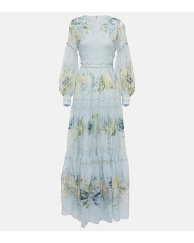 Erdem Alvern Floral Silk Voile Gown - Blue