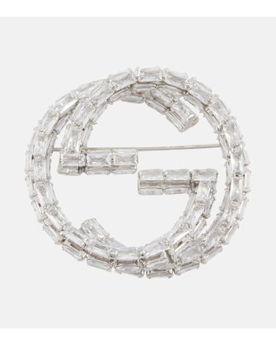 Gucci Interlocking G Crystal-embellished Brooch - White