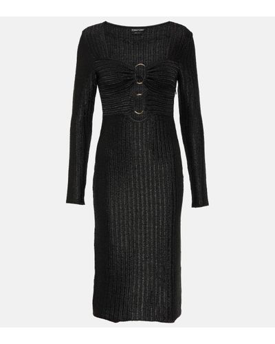 Tom Ford Metallic Cotton And Wool Midi Dress - Black