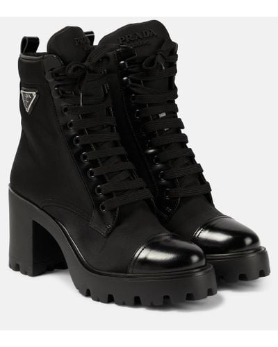 Prada Schnuerstiefel aus Nylon und Leder - Schwarz