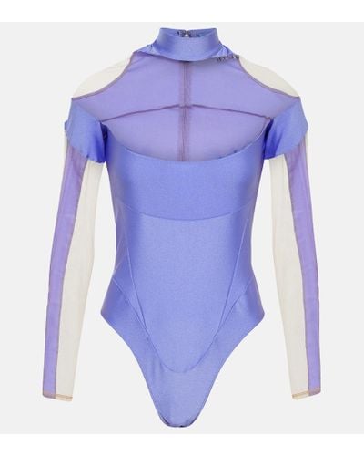 Mugler Paneled Tulle Bodysuit - Blue