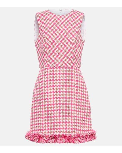 Carolina Herrera Mini-robe En Bouclé De Coton Mélangé Pied-de-poule À Franges - Rose