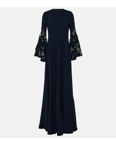 Oscar de la Renta Embroidered Silk-blend Gown - Blue